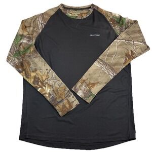 Realtree Long Sleeve Waffle Knit Shirt Mens L Camo Brown Sleeves Black Body GUC